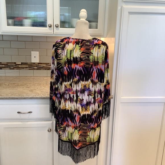 Russell Kemp NY Abstract Colorful Fringe Kimono Cardigan Size Large - Picture 4 of 8